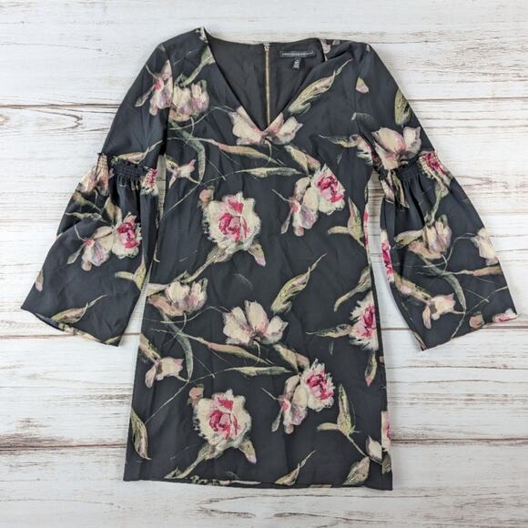 White Hours Black Market Statement Sleeve Floral Print Black Dress Sz 6 - Picture 1 of 5